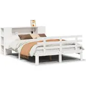 vidaXL Bed met boekenkast zonder matras grenenhout wit 140x190 cm