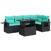 vidaXL 6-delige tuinmeubelset met kussens, zwart, polyrotan
