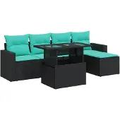 vidaXL 6-delige tuinmeubelset met kussens, zwart, polyrotan