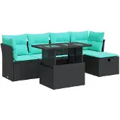 vidaXL 6-delige tuinmeubelset met kussens, zwart, polyrotan