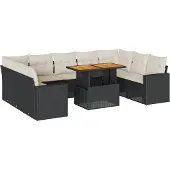 vidaXL 10-delige loungeset voor de tuin met kussens, zwart, polyrotan