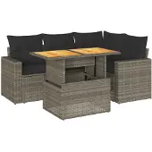vidaXL 5-delige tuinmeubelset met kussens, grijs, polyrotan