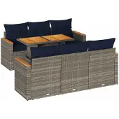 vidaXL 7-delige tuinmeubelset met kussens, grijs, polyrotan