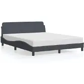 DKD Home Decor Bedframe met hoofdeinde, donkergrijs, 160x200 cm, fluweel