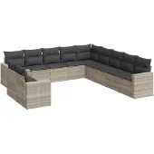 vidaXL 11-delige Loungeset met kussens poly rattan lichtgrijs