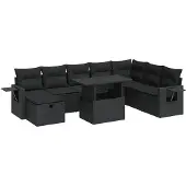 vidaXL 9-delige tuinmeubelset met kussens, zwart, polyrotan