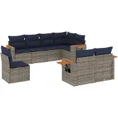 vidaXL 8-delige tuinmeubelset met kussens, grijs, polyrotan