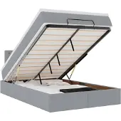 vidaXL Ottoman bed met matras en LED's 120x190 cm stof lichtgrijs