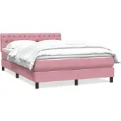 vidaXL Boxspring met matras fluweel roze 160x210 cm