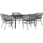 vidaXL 5-delige tuinset met kussens, grijs, polyrotan, glas