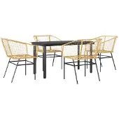 vidaXL 5-delige Tuinset poly rattan glas bruin