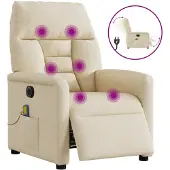 vidaXL Massagestoel elektrisch verstelbaar stof crèmekleurig