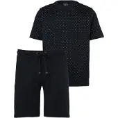 JP 1880 Bauchfit pyjama zwart, Bedrukt