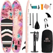 LifeGoods PaddlePro SUP Board - Opblaasbaar Paddle Board - Complete Set - Max. 150KG - 320x81cm - Tropisch Roze
