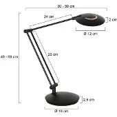 Steinhauer Bureaulamp Zenith, dimbaar, zwart, Werkkamer / Kantoor, metaal, Modern, bureaulamp