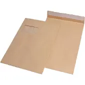 Eurokuvert Zijvouwzakjes, 20 mm, venster, klevend, C4, 100 stuks, bruin