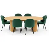 Ebuy24 Kyoto eethoek eettafel 100x210cm natuur, 6 stoelen velours groen.