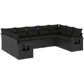 vidaXL 9-delige tuinmeubelset met kussens, zwart, polyrotan