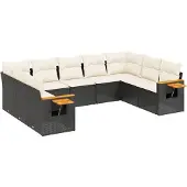 vidaXL 9-delige tuinmeubelset met kussens, zwart, polyrotan