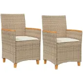 vidaXL Tuinstoelen met kussens, 2 stuks. Beige, van polyrotan, met massief houten frame