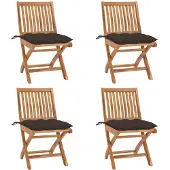 DKD Home Decor Opklapbare stoelen met kussens, 4 stuks, massief teakhout