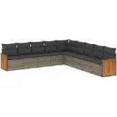 vidaXL 9-delige tuinmeubelset met kussens, grijs, polyrotan