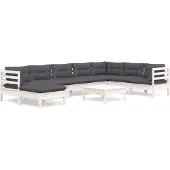 vidaXL 9-delige loungeset voor de tuin met kussens, wit, massief grenenhout