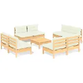 vidaXL 9-delige Loungeset met crèmekleurige kussens grenenhout