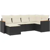 vidaXL 6-delige tuinmeubelset met kussens, zwart, polyrotan