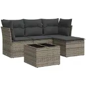 vidaXL 5-delige tuinmeubelset met kussens, grijs, polyrotan