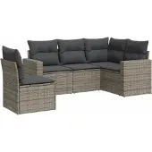 vidaXL 5-delige Loungeset met kussens poly rattan grijs