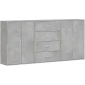 vidaXL Dressoirs 3 st 60x31x84 cm bewerkt hout betongrijs