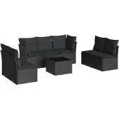 vidaXL 8-delige Loungeset met kussens poly rattan zwart