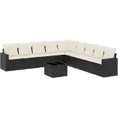 vidaXL 10-delige Loungeset met kussens poly rattan zwart
