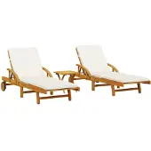 vidaXL Ligbedden 2 st met tafel massief acaciahout