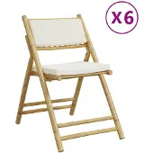 vidaXL Bistrostoelen 6 st inklapbaar met kussens bamboe crèmewit
