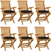 vidaXL Klapstoelen met zwarte kussens, 6 stuks, massief teakhout