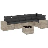 vidaXL 7-delige tuinmeubelset met kussens, lichtgrijs, polyrotan