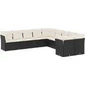 vidaXL 10-delige Loungeset met kussens poly rattan zwart