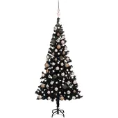 vidaXL Kunstkerstboom met verlichting en kerstballen 120 cm PVC zwart
