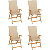 vidaXL Inklapbare stoelen 4 st met beige kussens massief teakhout