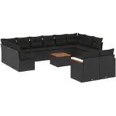 vidaXL 13-delige Loungeset met kussens poly rattan zwart