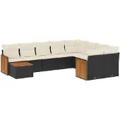 vidaXL 10-delige loungeset voor de tuin met kussens, zwart, polyrotan
