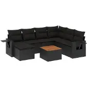 vidaXL 8-delige Loungeset met kussens poly rattan zwart