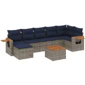 vidaXL 8-delige tuinmeubelset met kussens, grijs, polyrotan