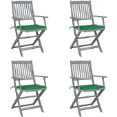 vidaXL Klapstoelen, 4 stuks, met kussens, gemaakt van massief acaciahout