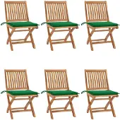 vidaXL Klapstoelen met kussens, 6-delig, massief teak hout