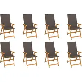 vidaXL Verstelbare klapstoelen met kussens, 8-delig, massief teak hout