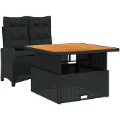 vidaXL 2-delige tuinset met kussens, zwart, van polyrotan