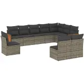 vidaXL 10-delige loungeset voor de tuin met kussens, grijs, polyrotan